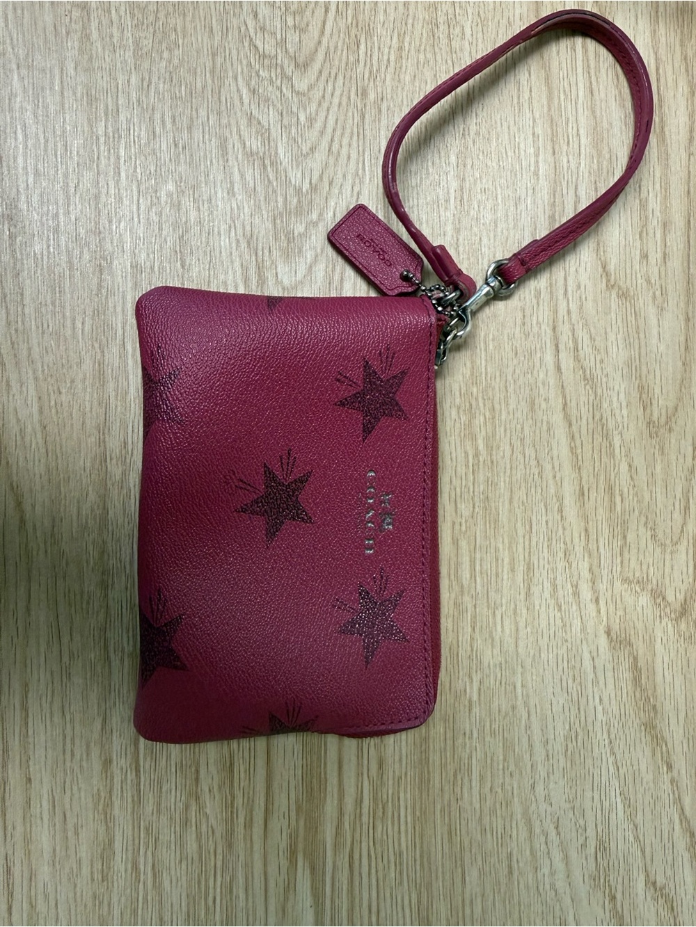 Coach Pink Leather Star Print Wristlet Wallet Clutch Y2K